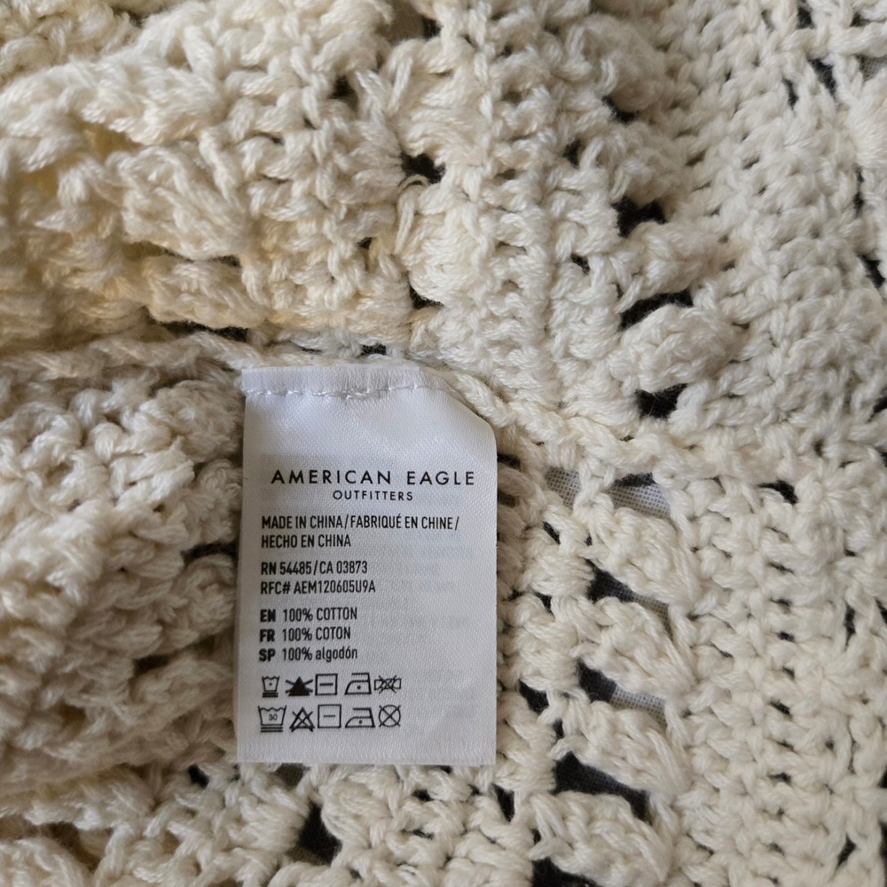 American Eagle Crochet Button Front Cami Tank Top Cream Ivory XL Tie Strap Boho - Picture 5 of 8